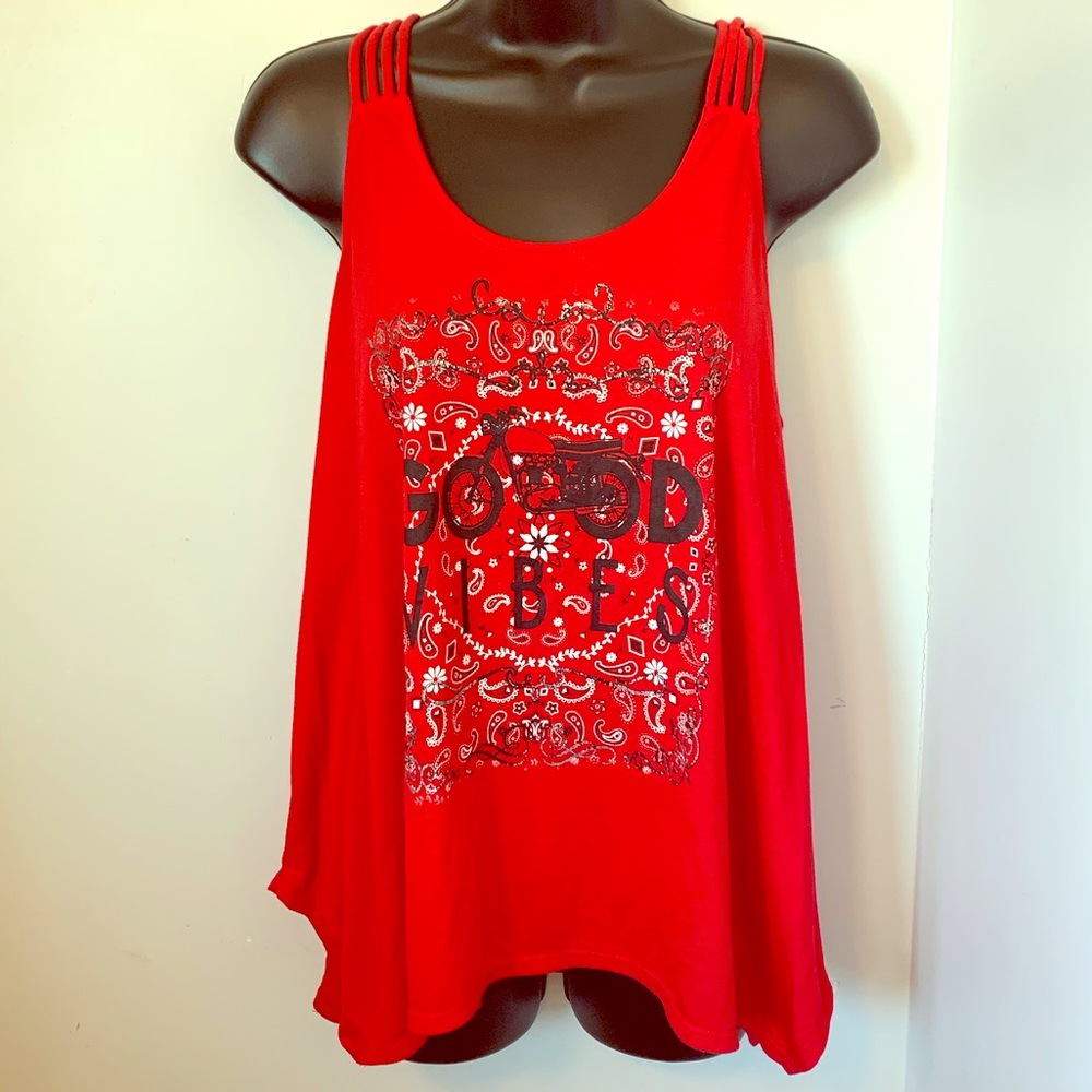 Good Vibes with red bandana print strappy tank top